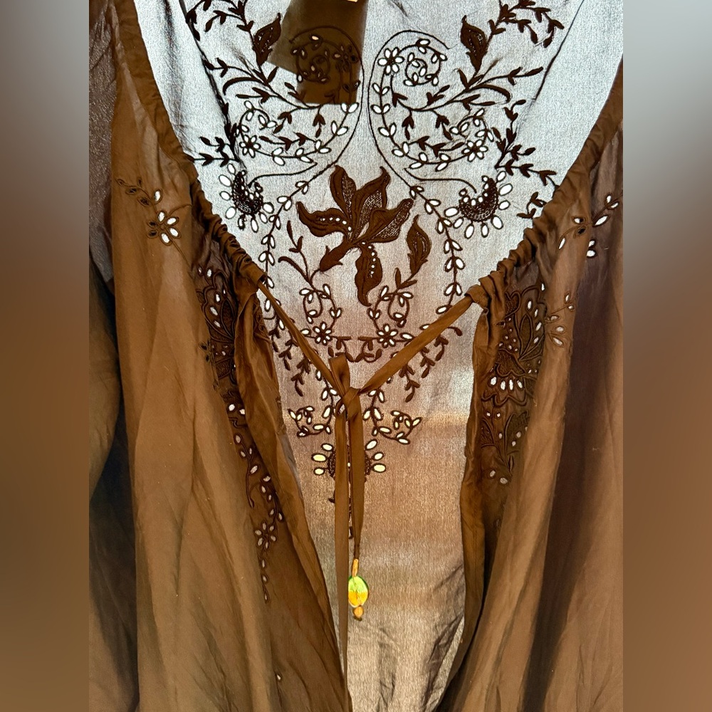 Ralph Lauren 100% Silk Embroidered Boho Tunic Blouse Dress Cover Up Coachella - Picture 4 of 8
